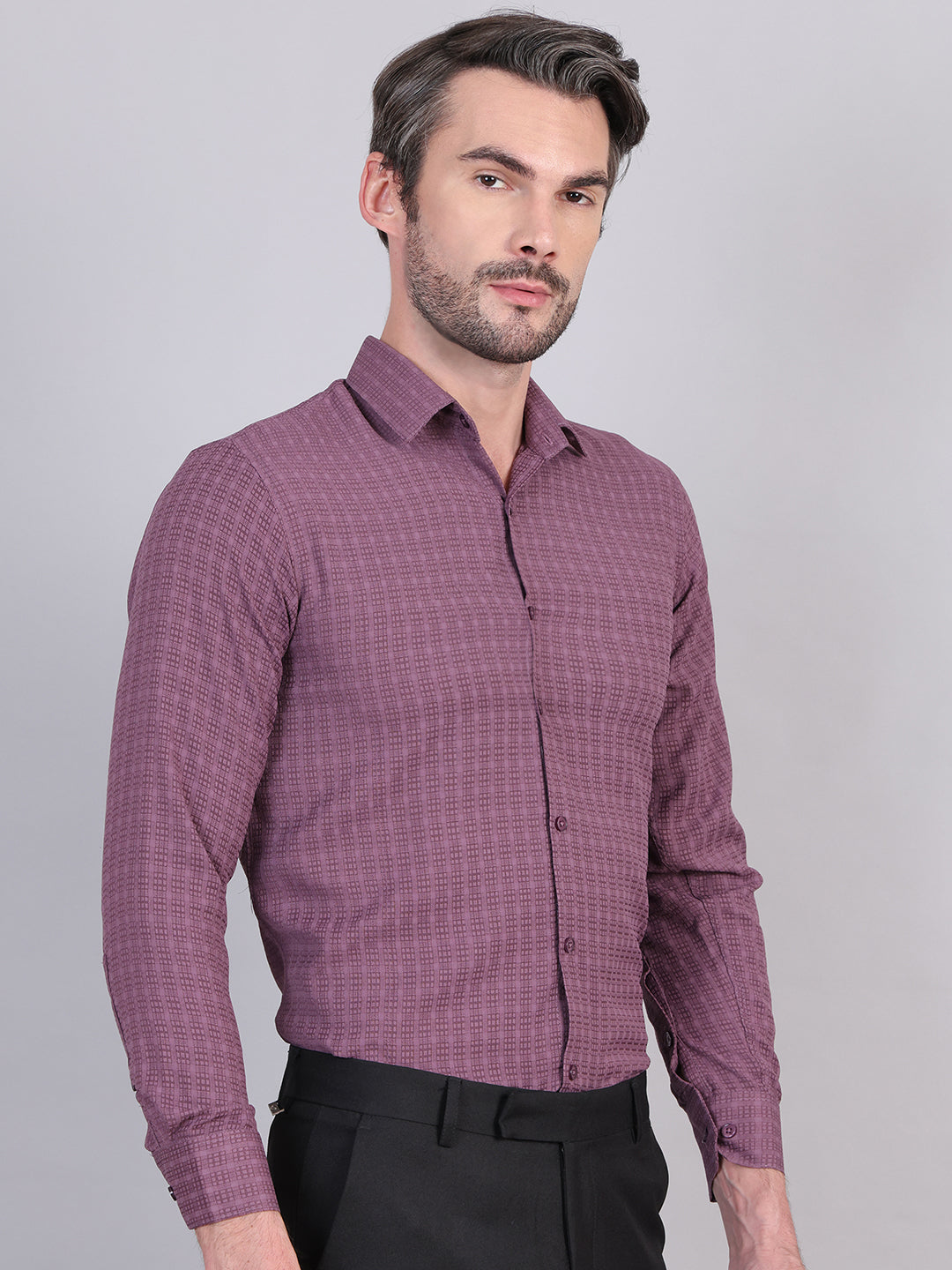 Magenta Micro Checks Formal Shirts for Men