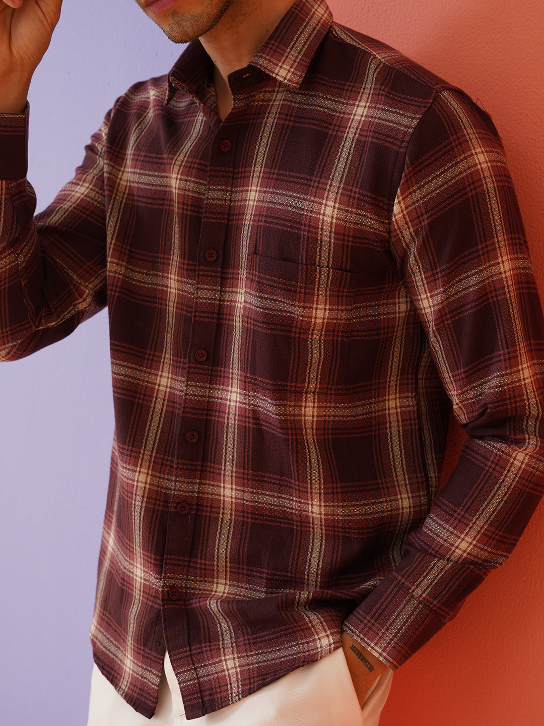 Tartan Checks Cotton Casual Shirt for Men