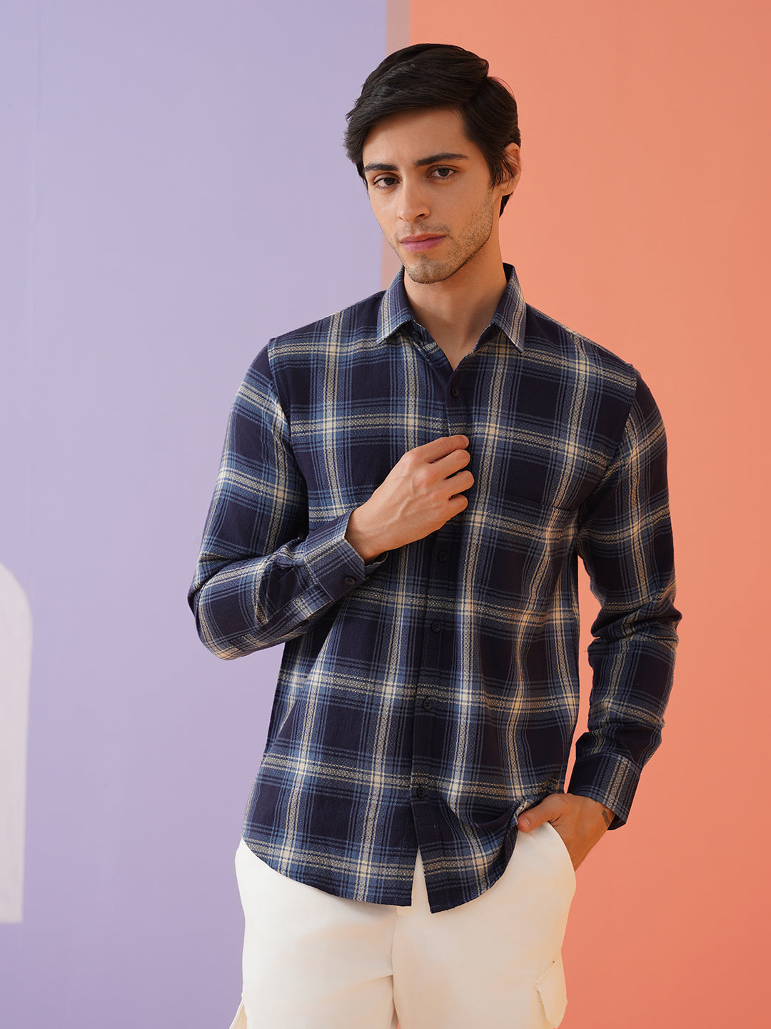 Tartan Checks Cotton Casual Shirt for Men