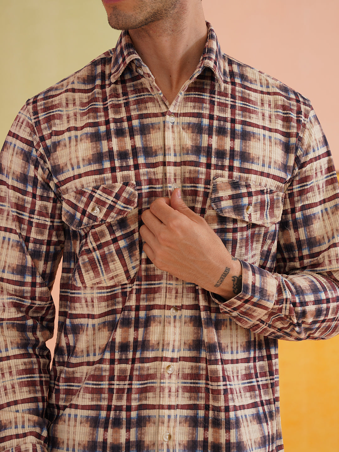 Men Checked Corduroy Cotton Shirt