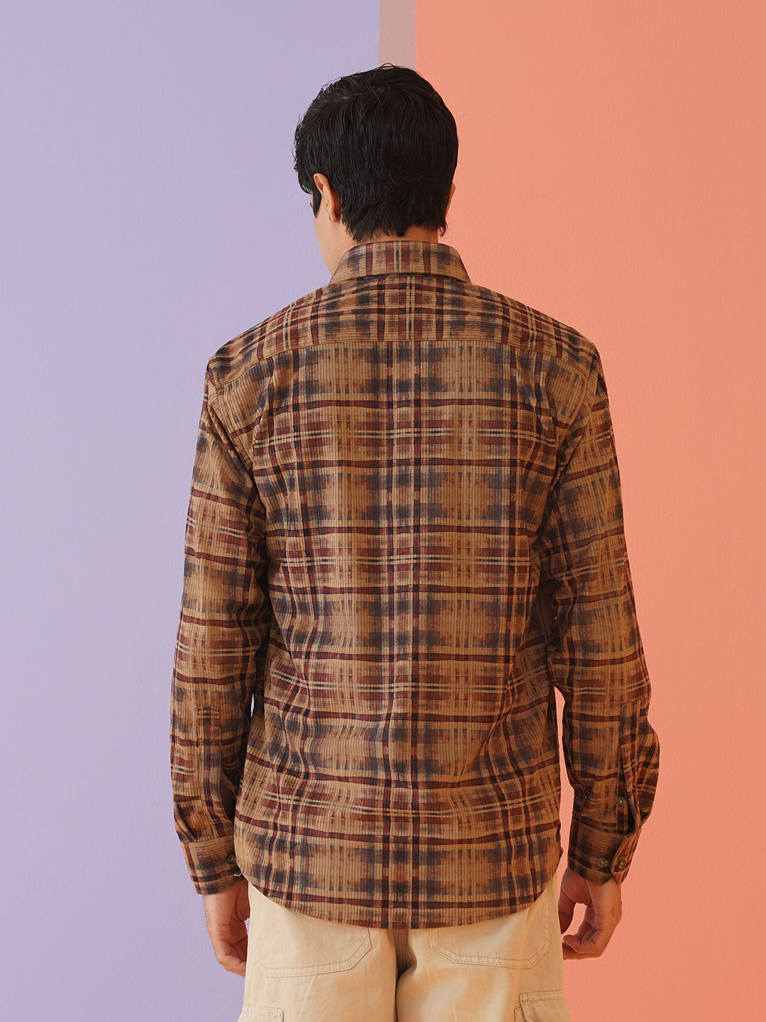 Men Checked Corduroy Cotton Shirt