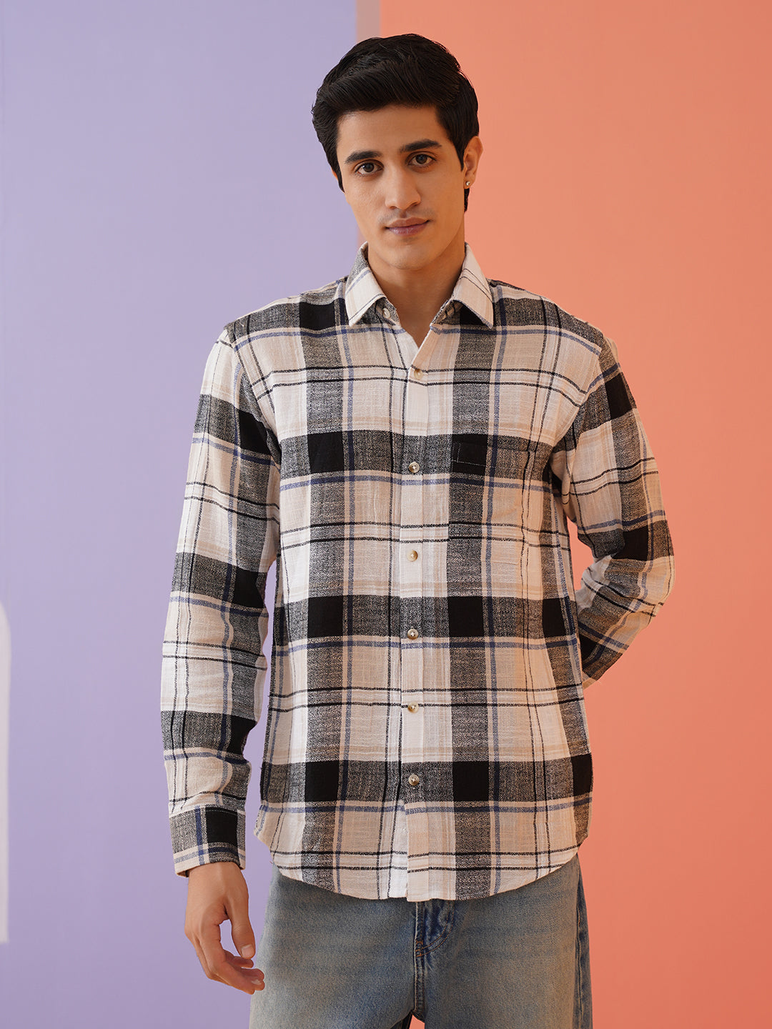 Men's Tartan Checks Cotton Casual Shirt