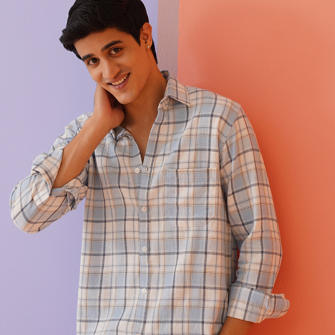 Men's Sky Checked Shirt - Premium 100% Cotton - Front