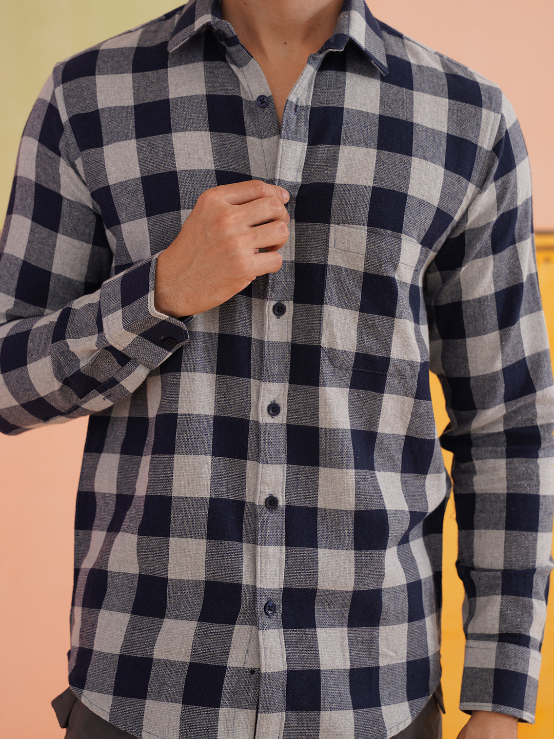 Blue & Cream-Coloured Checked Casual Shirt