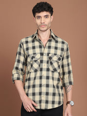 Beige Checked Full Sleeves Shirt - Indian Needle Collection