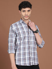 Men's Grey Relaxed Fit Checked Casual Shirt