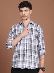 Men's Grey Relaxed Fit Checked Casual Shirt