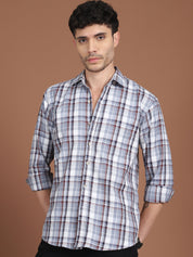 Men's Grey Relaxed Fit Checked Casual Shirt