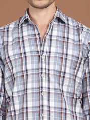 Men's Grey Relaxed Fit Checked Casual Shirt