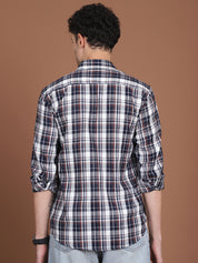 Men's Navy Blue Relaxed Fit Checked Casual Shirt