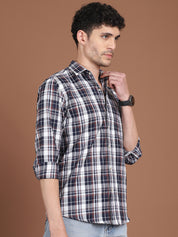 Men's Navy Blue Relaxed Fit Checked Casual Shirt