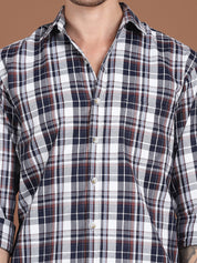Men's Navy Blue Relaxed Fit Checked Casual Shirt