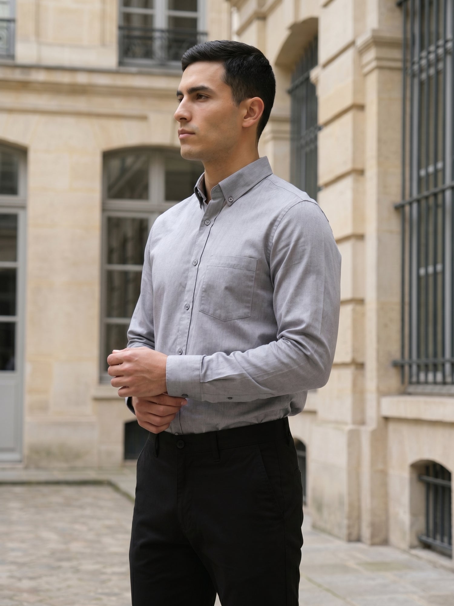 Men’s Solid Button-Down Collar Formal Shirt