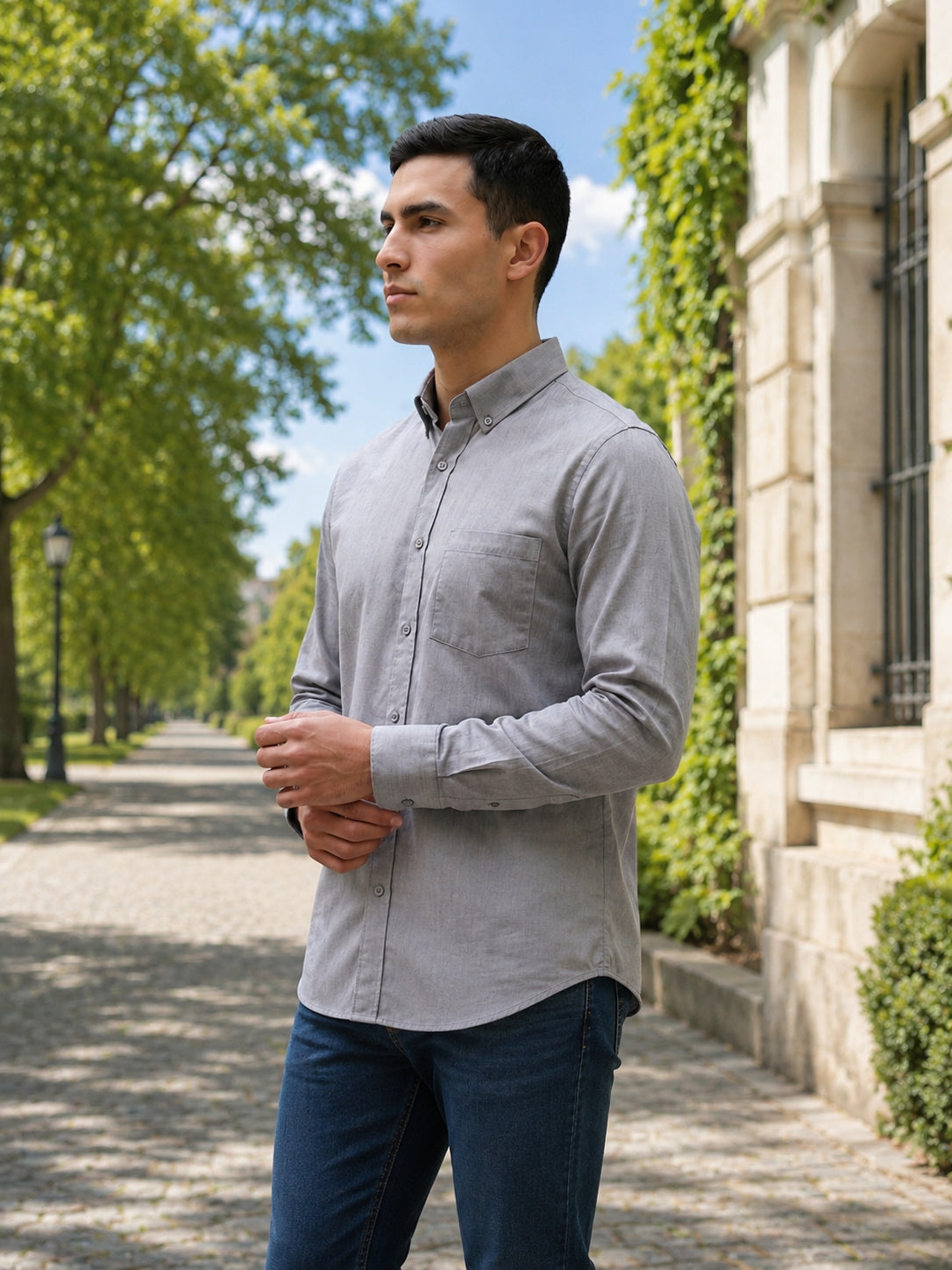 Men’s Solid Button-Down Collar Casual Shirt
