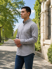 Men’s Solid Button-Down Collar Casual Shirt