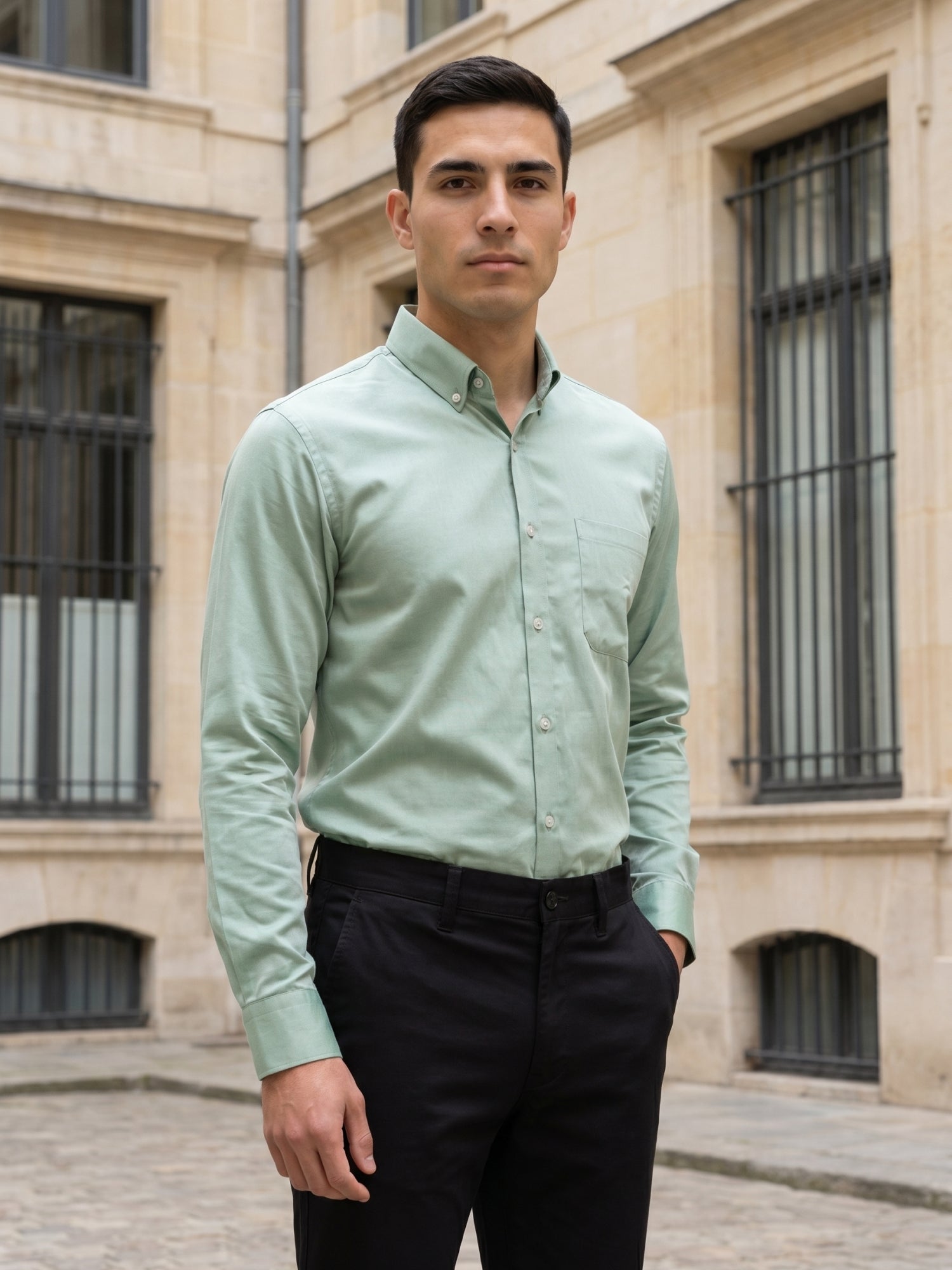Men’s Solid Button-Down Collar Formal Shirt