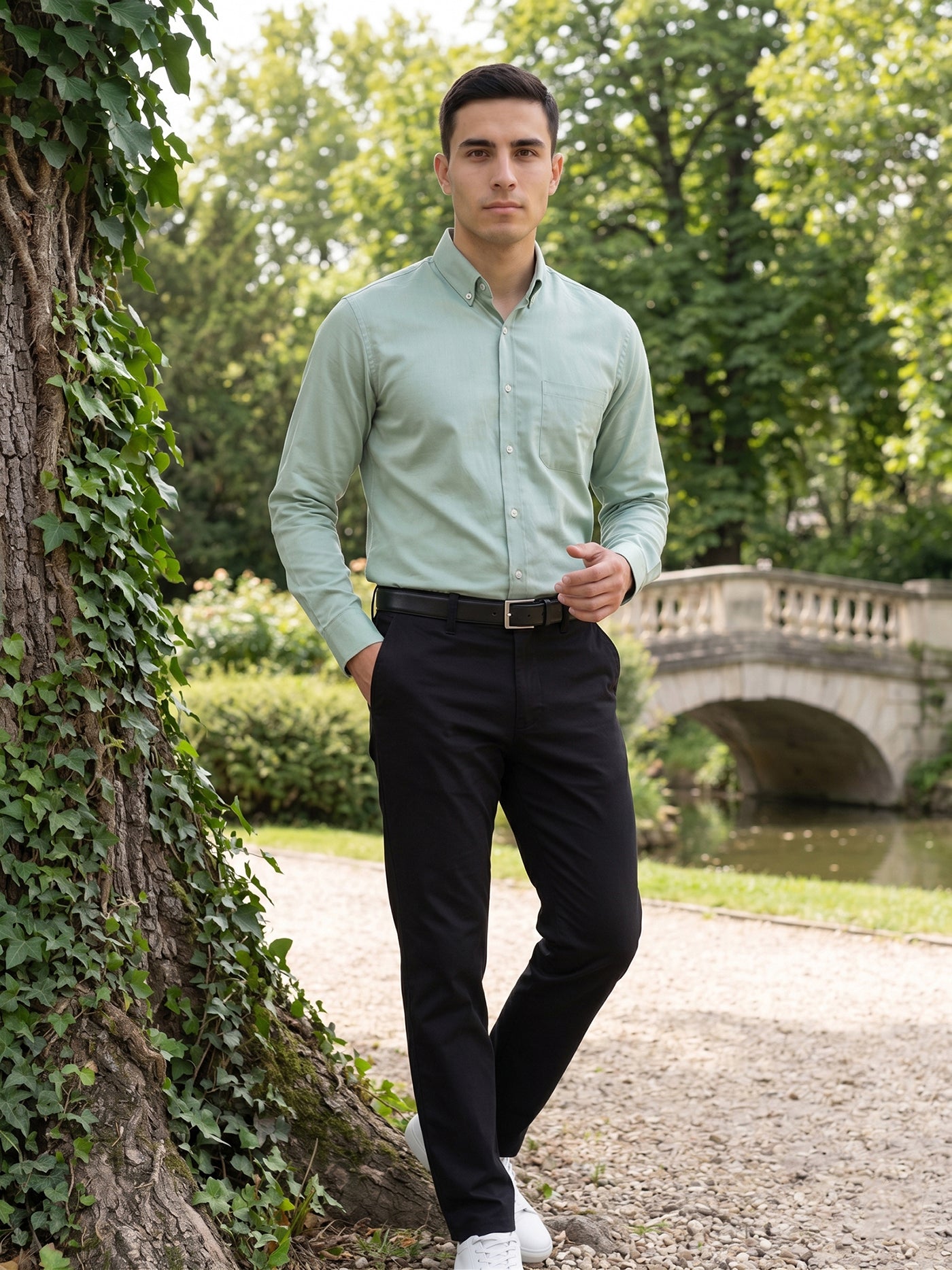 Men’s Solid Button-Down Collar Formal Shirt