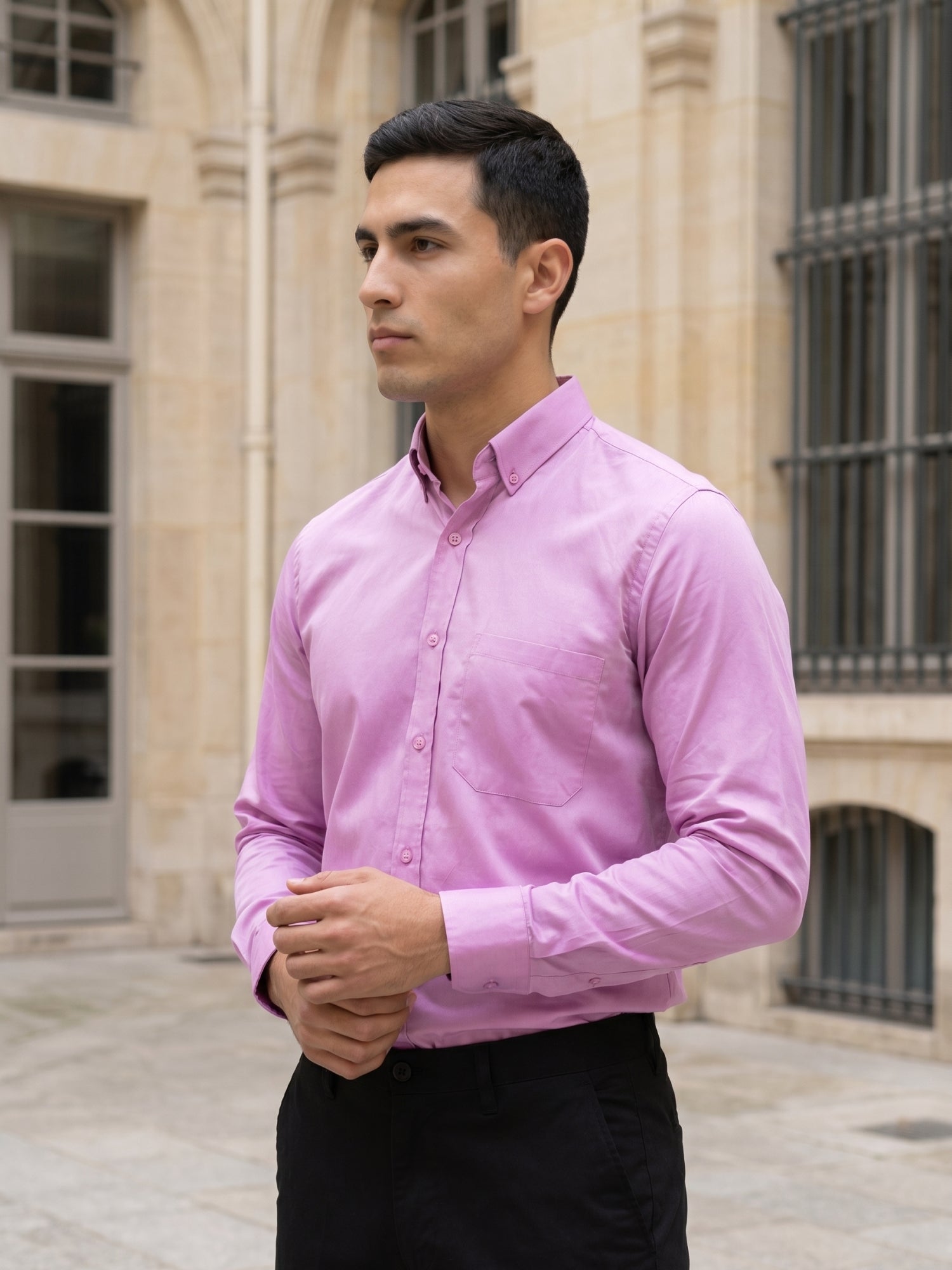 Men’s Solid Button-Down Collar Formal Shirt