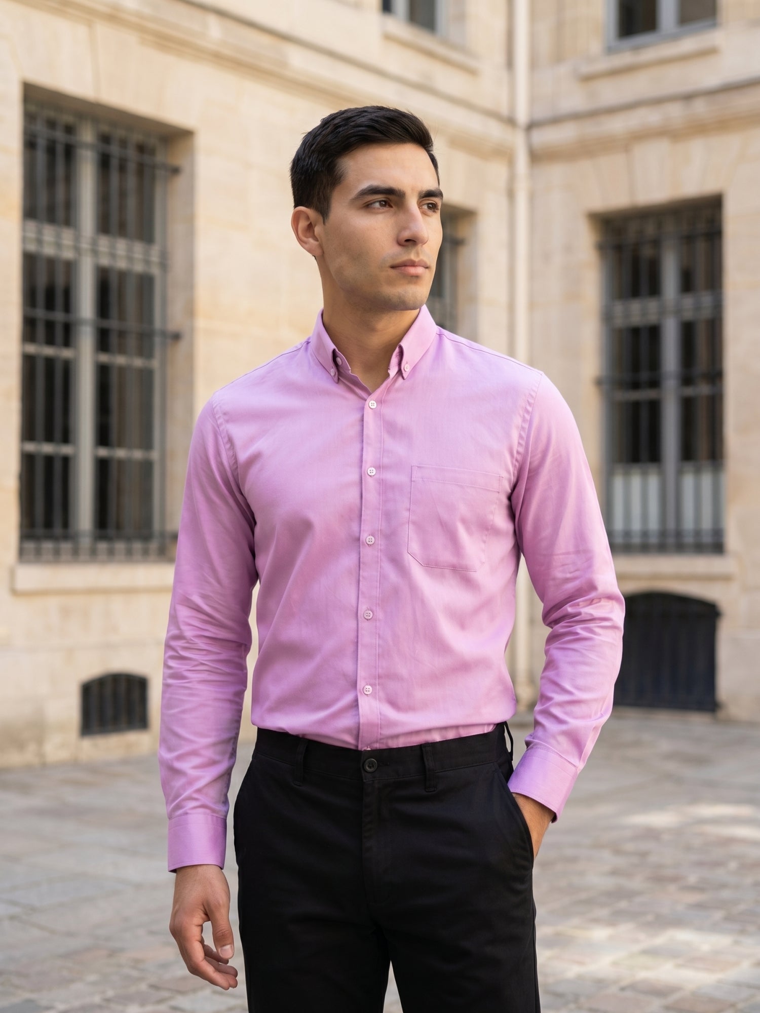 Men’s Solid Button-Down Collar Formal Shirt