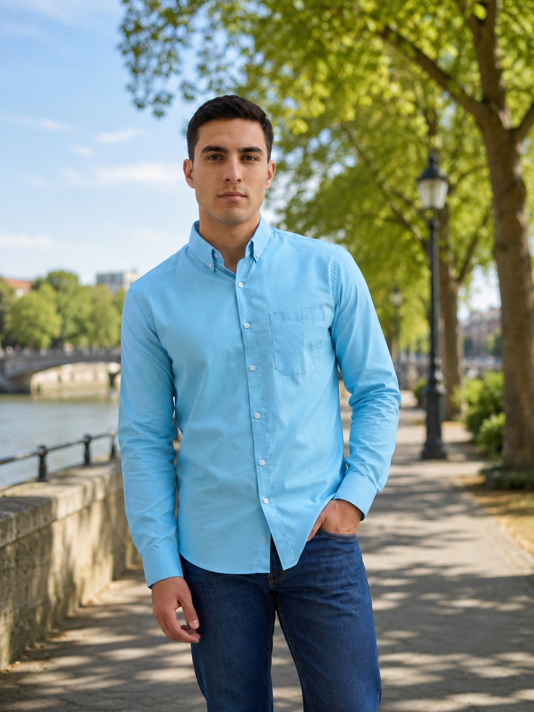Men’s Solid Button-Down Collar Casual Shirt