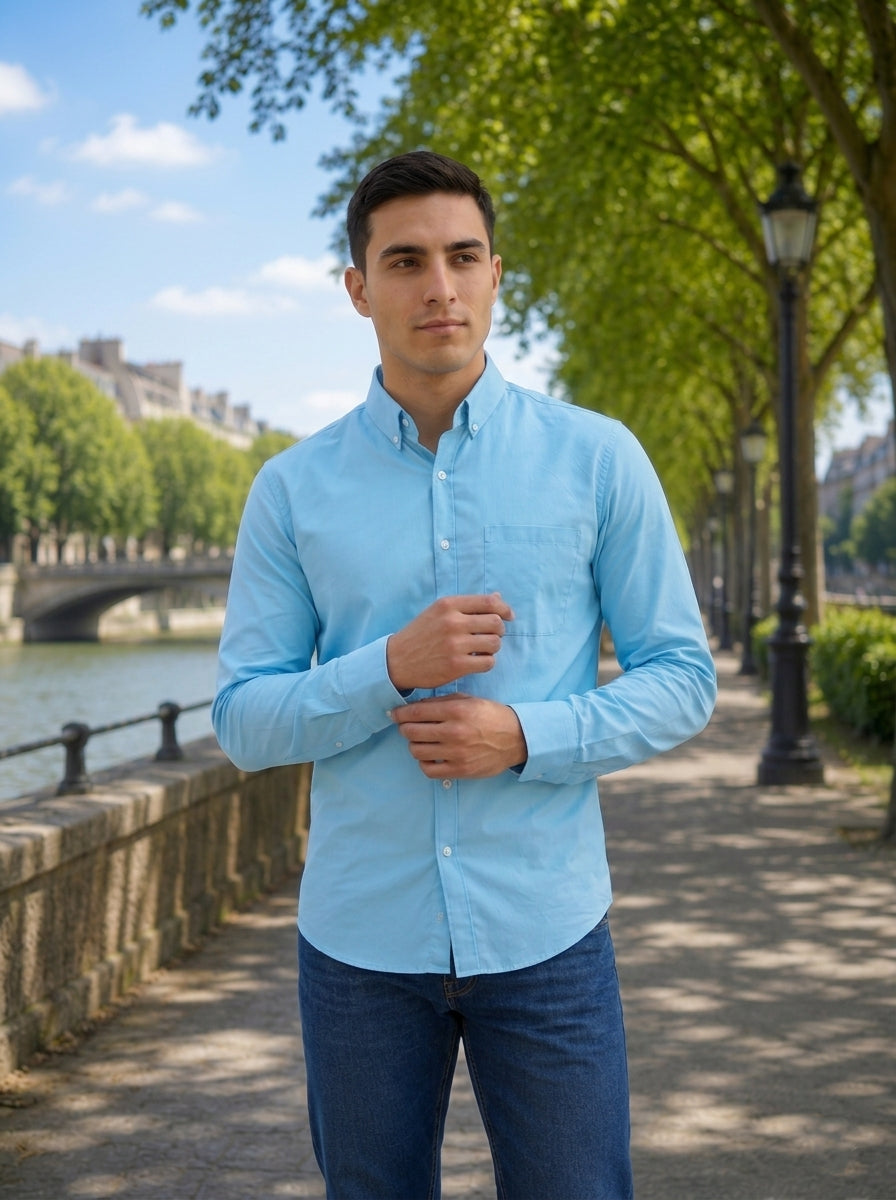 Men’s Solid Button-Down Collar Casual Shirt