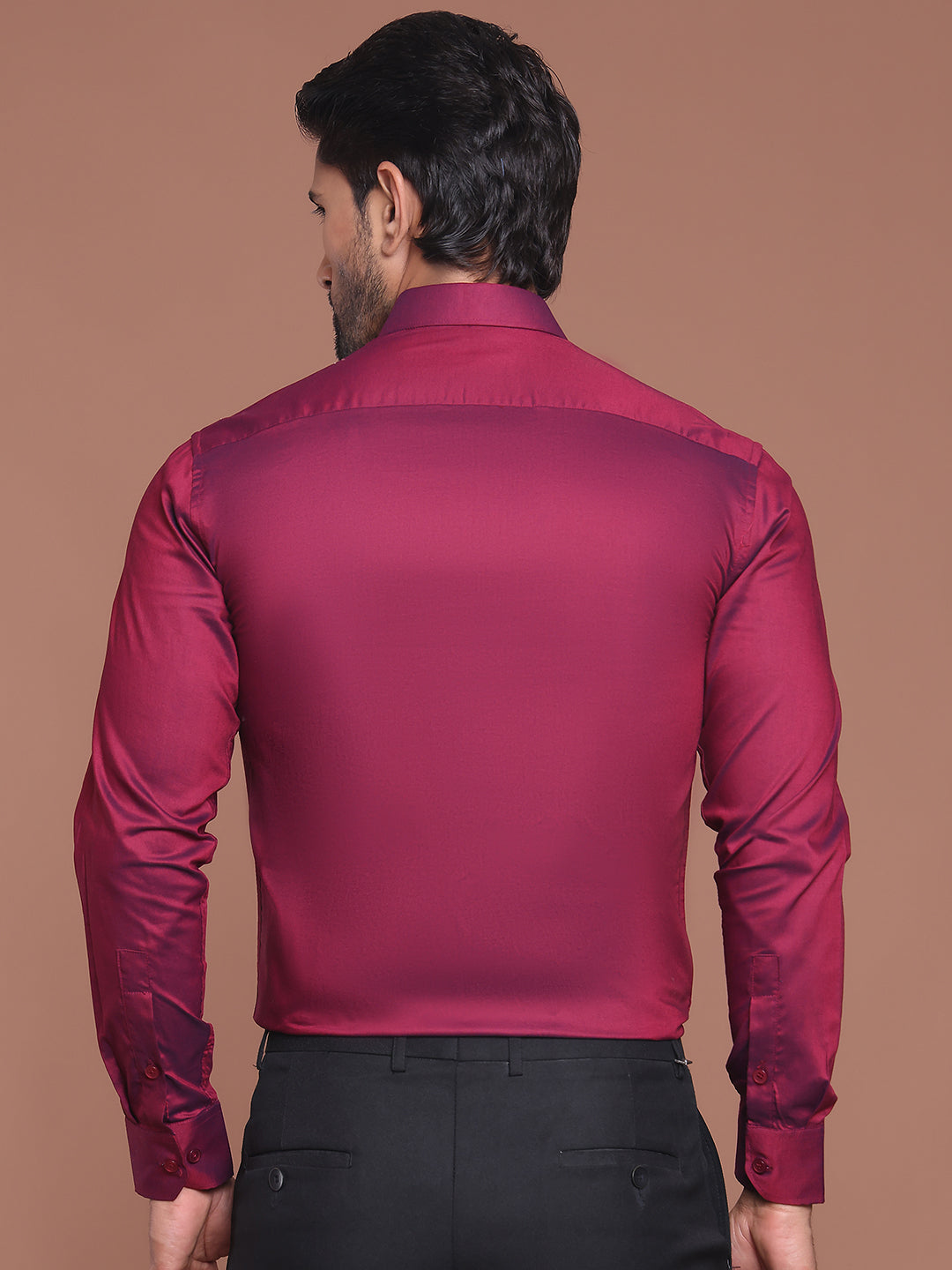 Wine Solid Shirt Back View - Clean Finish