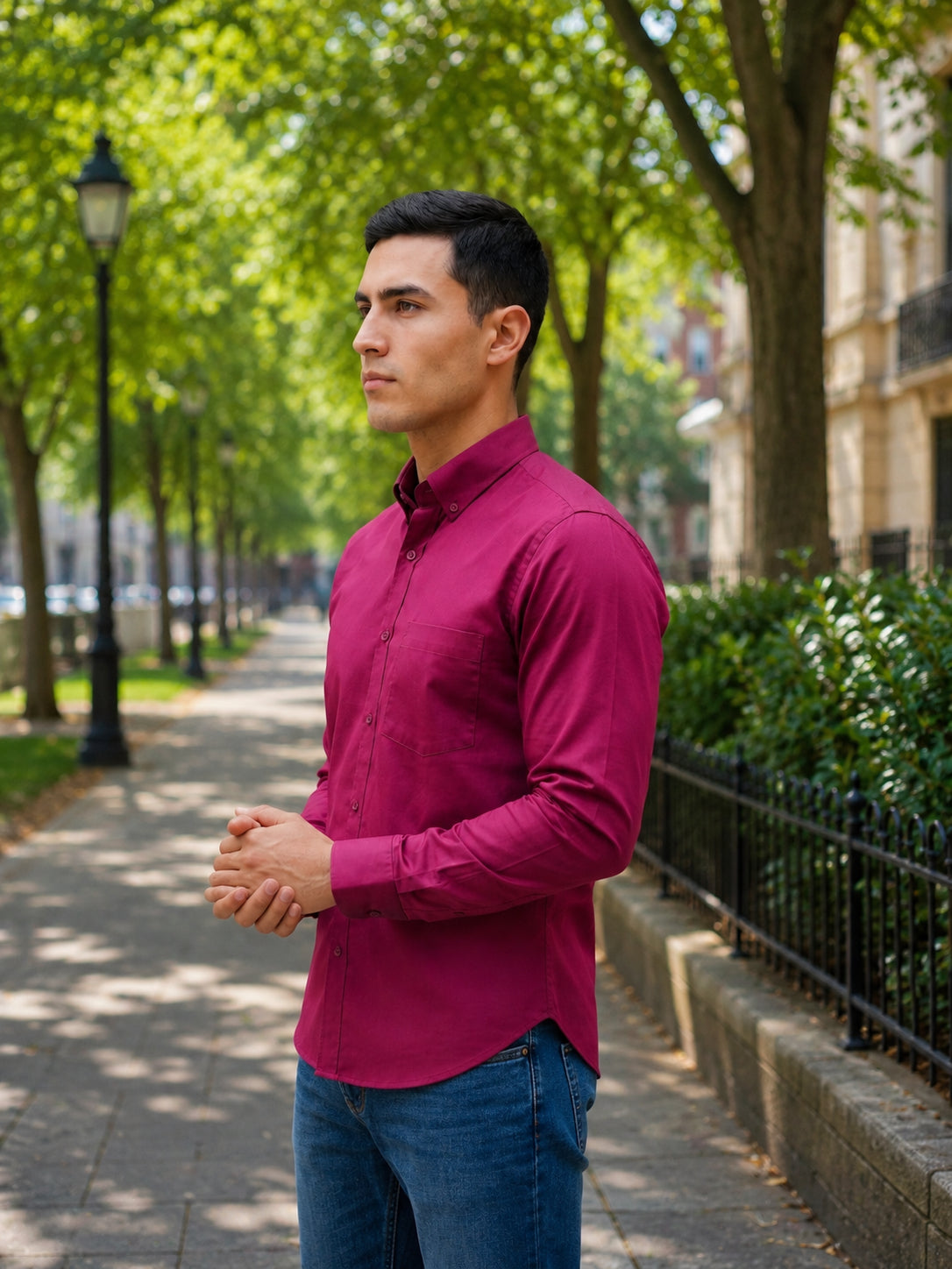 Men’s Solid Button-Down Collar Casual Shirt