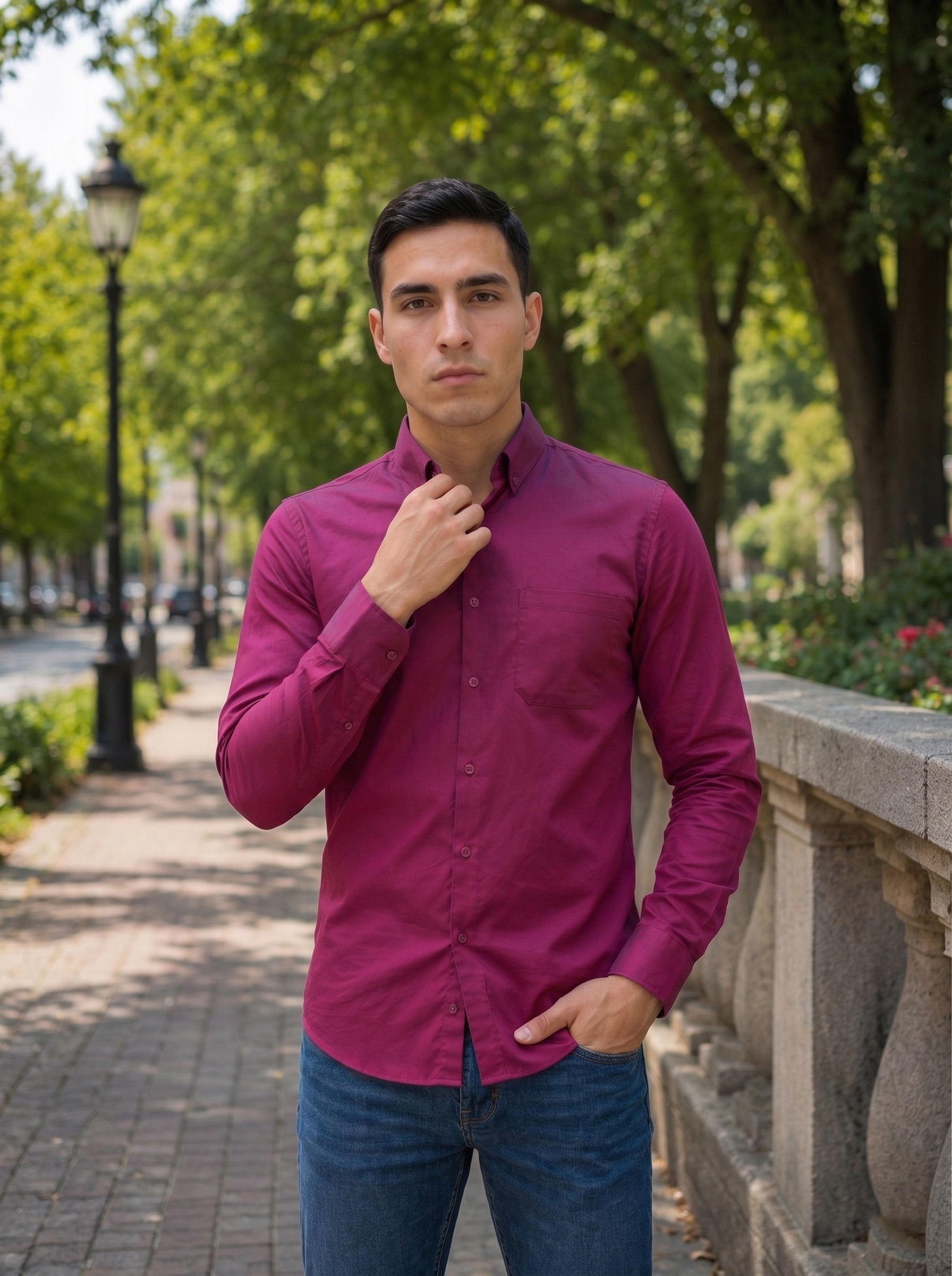 Men’s Solid Button-Down Collar Casual Shirt