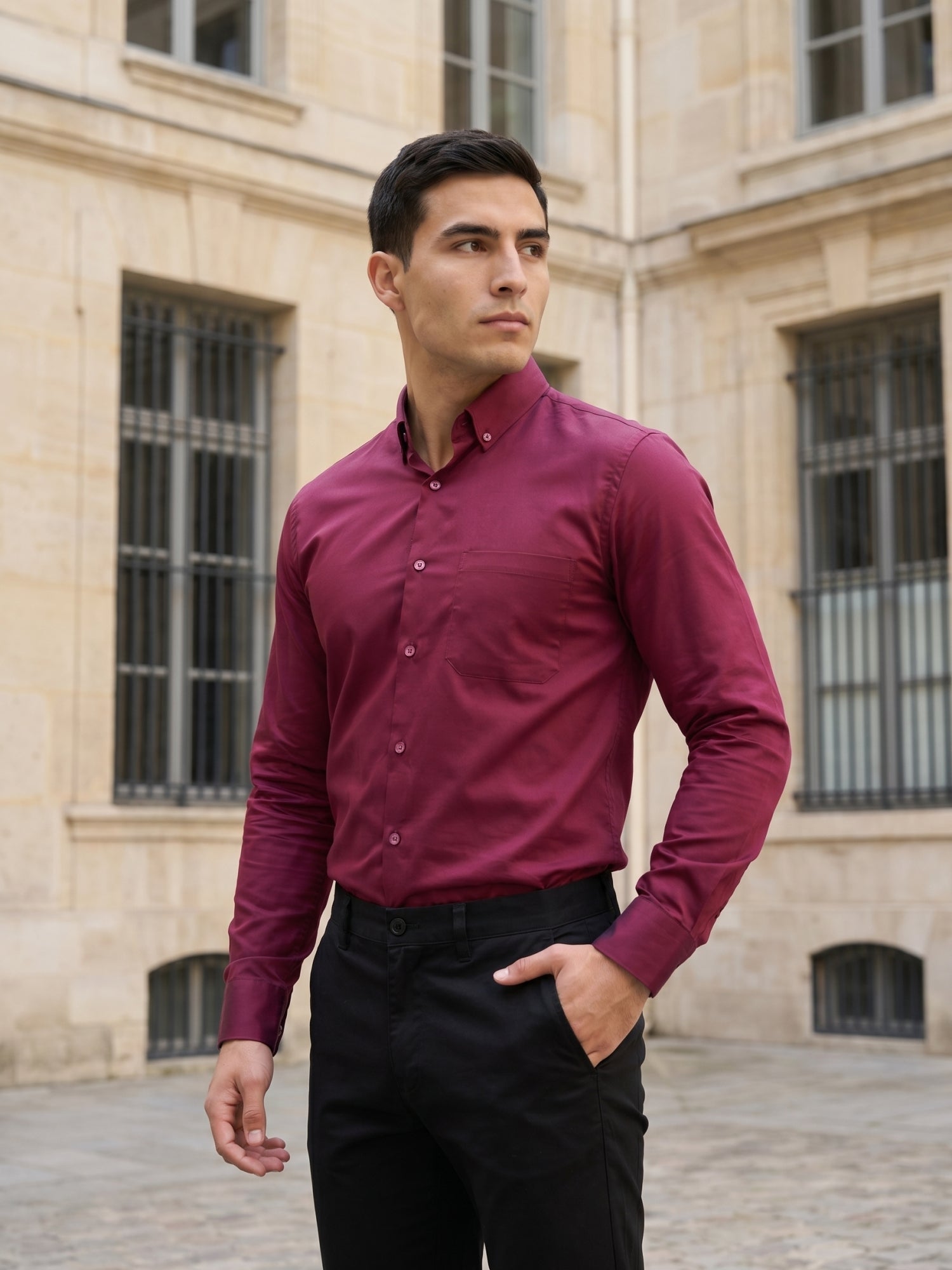 Men’s Solid Button-Down Collar Formal Shirt