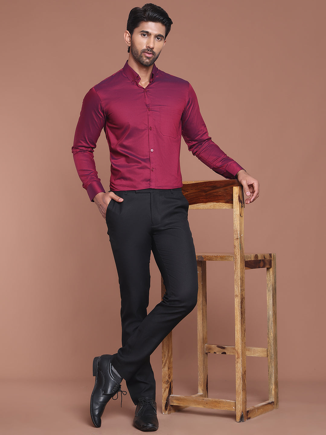 Premium 70% Cotton 30% Polyester Fabric - Wine Shirt Detail