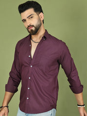Wine Solid Cotton Shirt for Men - Front View - Indian Needle