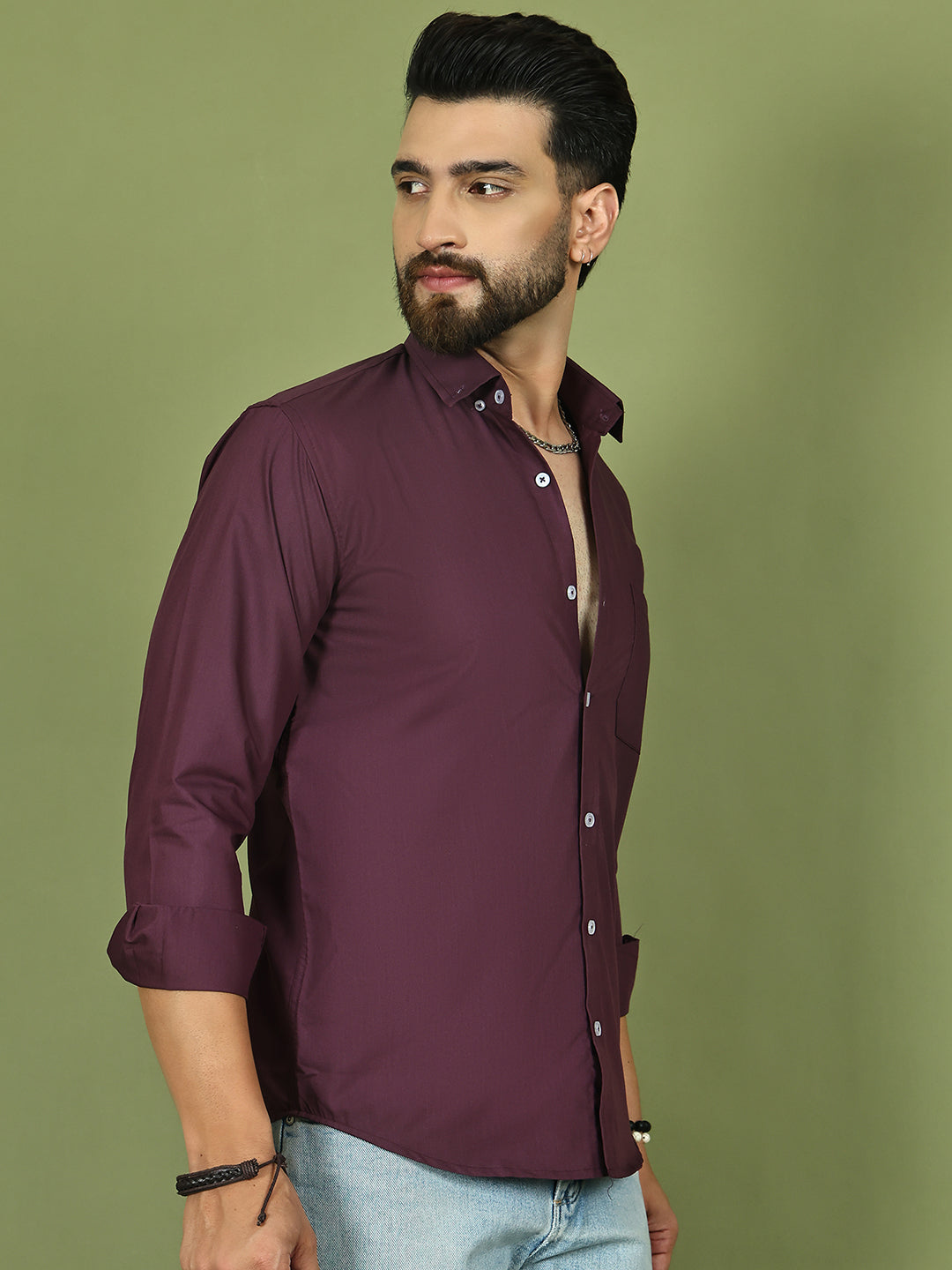 Close Up - Wine Solid Shirt Collar Detail