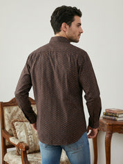 Indian Needle Cotton Blend Printed Casual Shirt for Men in Coffee Brown - Side View
