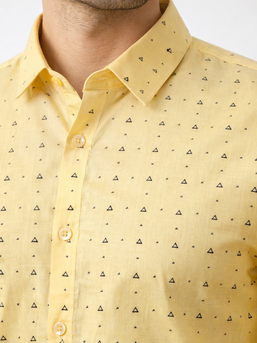 Indian Needle Cotton Blend Printed Casual Shirt for Men in Lemon - Detail View