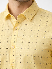 Indian Needle Cotton Blend Printed Casual Shirt for Men in Lemon - Detail View