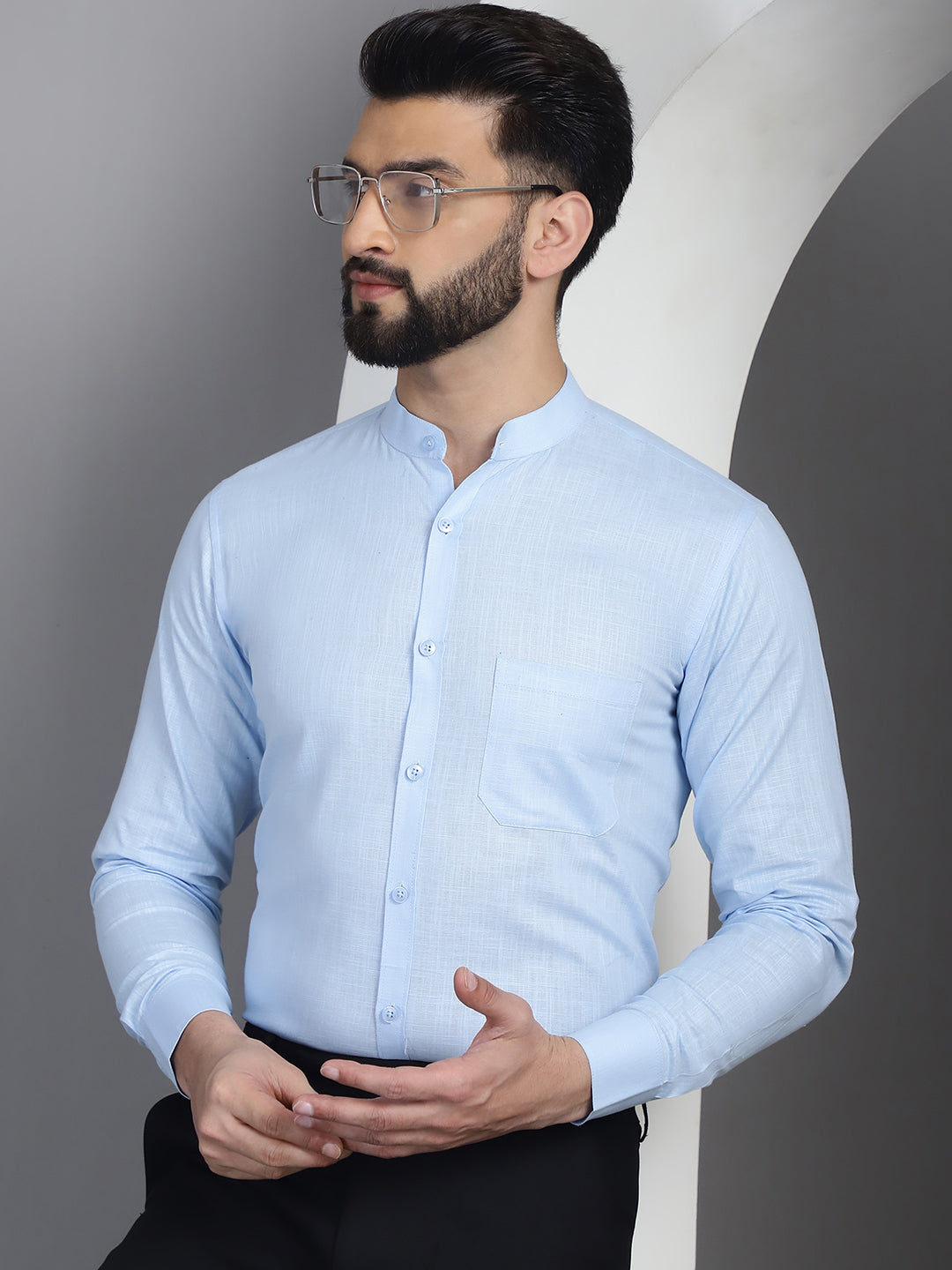 Men's Firozi Solid Shirt - Premium 70% Cotton 30% Polyester - Front