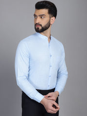 Mandarin Collar Detail - Firozi Men's Shirt - Indian Needle