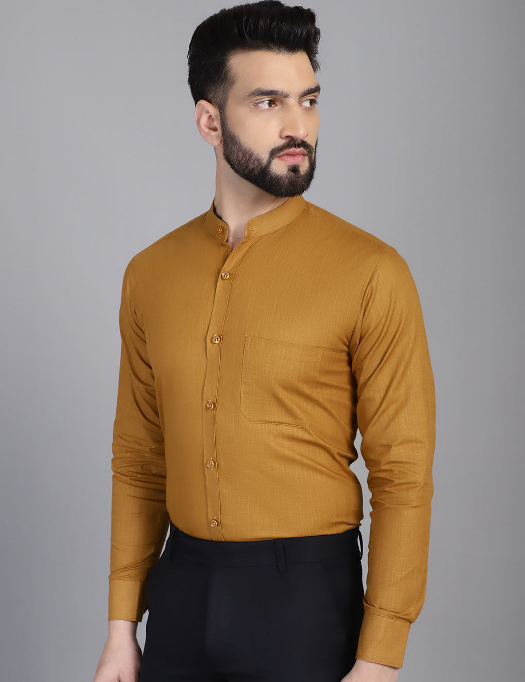 Mustard Full Sleeves Shirt - Side View - Indian Needle
