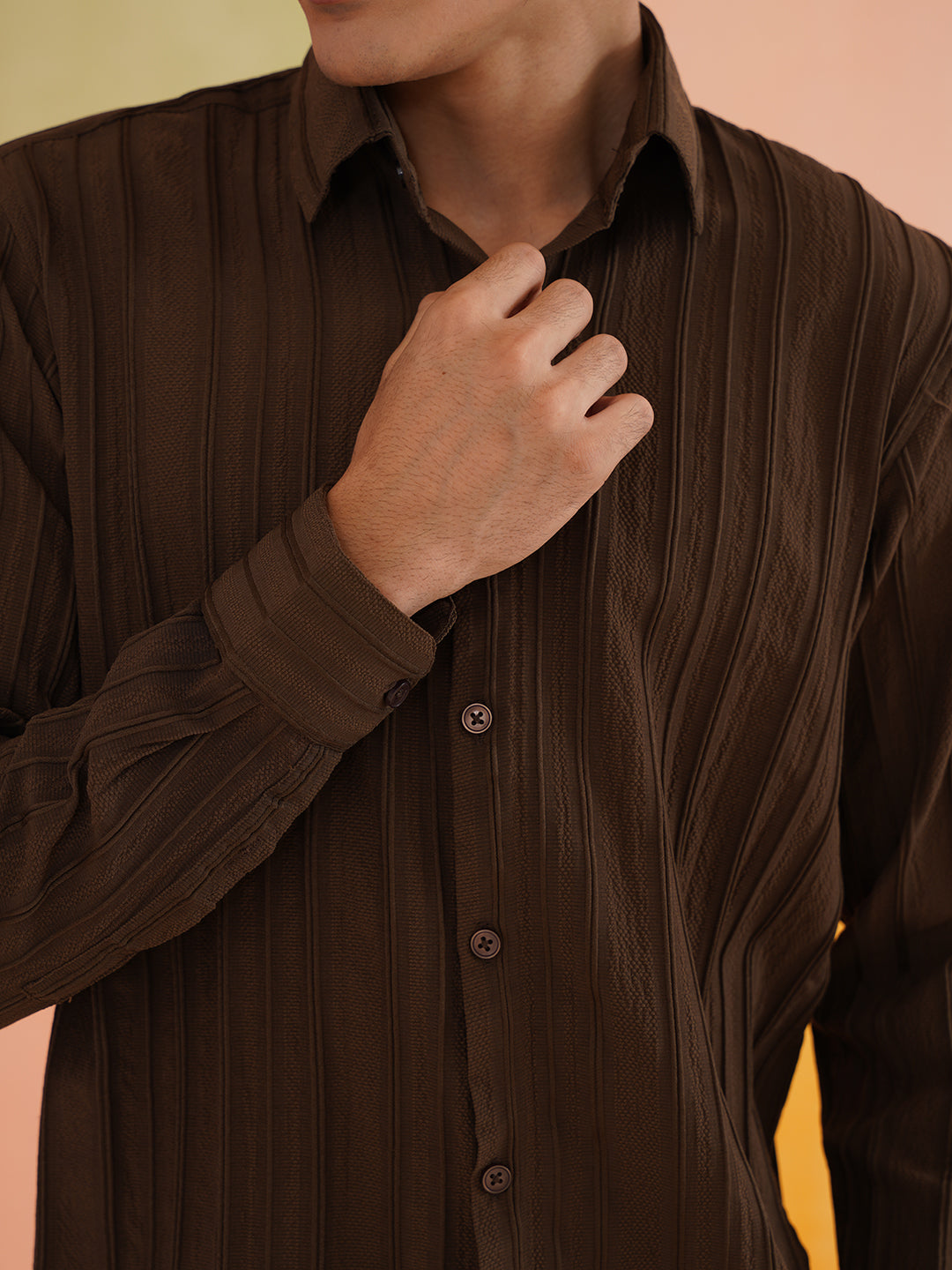 Brown Striped Casual Shirt for Mens.