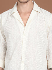 Cream Self Design Shirt - Styled Look - party shirts
