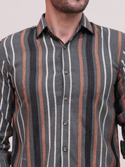 Charcoal Grey Striped Cotton Casual Shirt