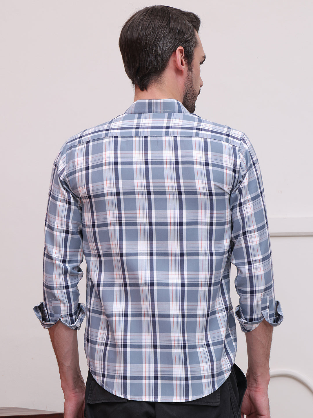 Blue Regular Fit Checks Formal Shirts for Men