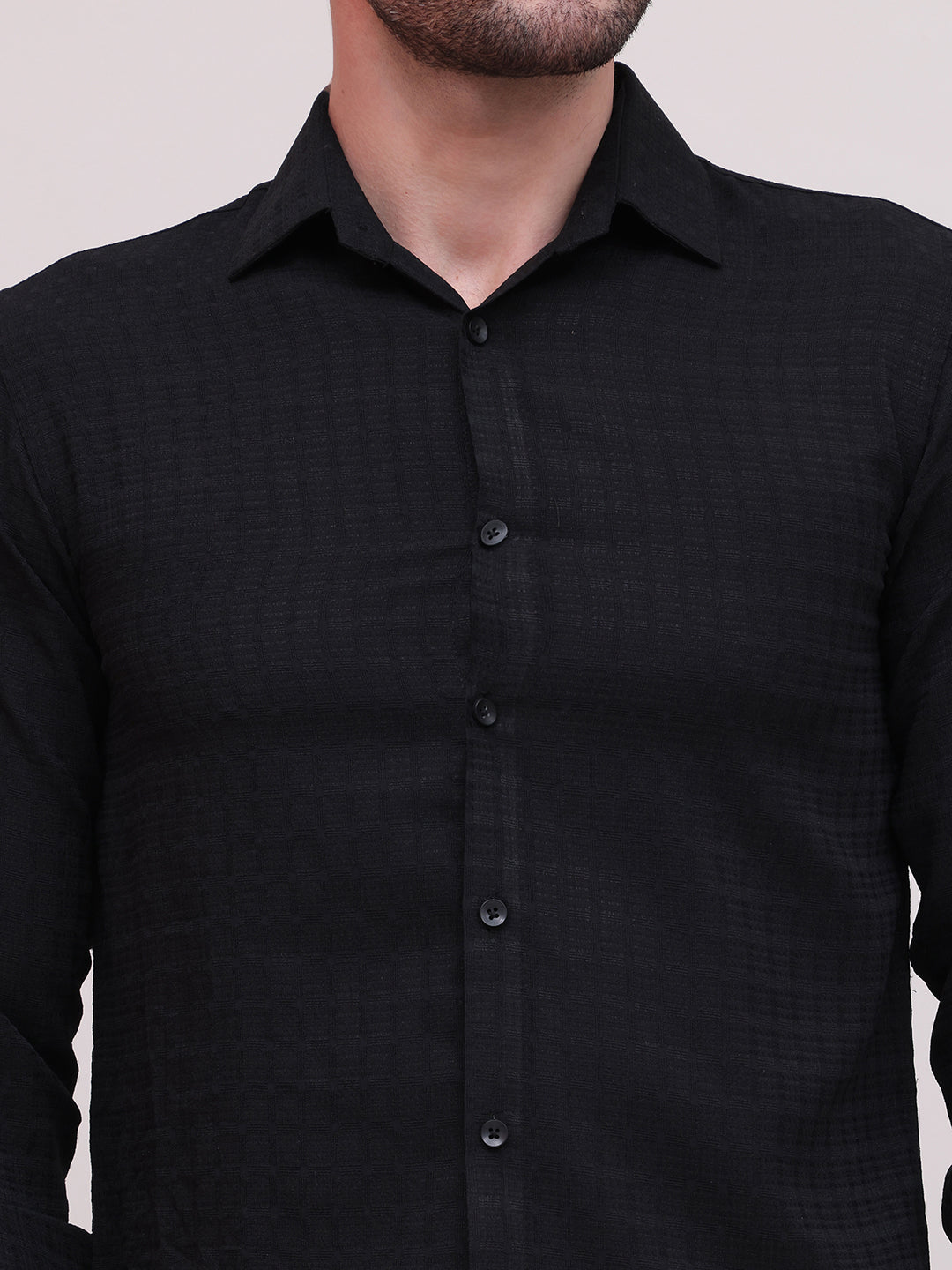 Black Micro Checks Formal Shirts for Men