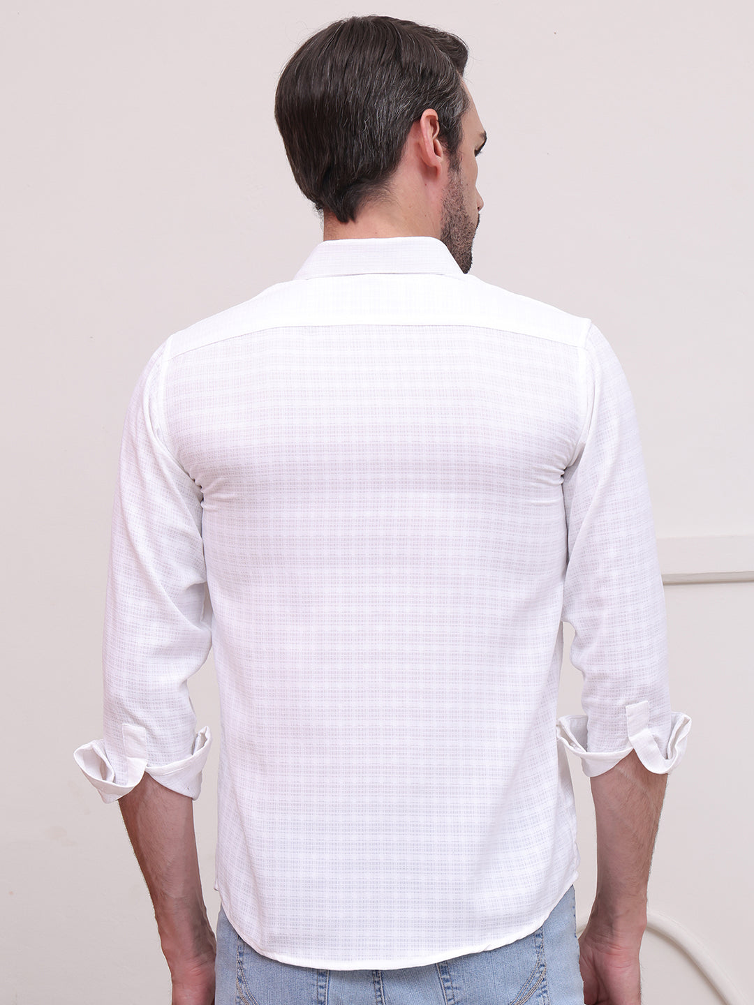 White Micro Checks Formal Shirts for Men