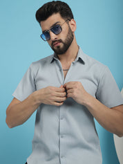 Grey Striped Cotton Shirt for Men - Front View - Indian Needle