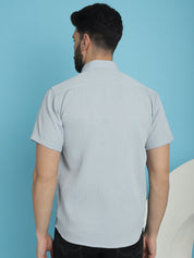 Back View - Grey Cotton Shirt for Men