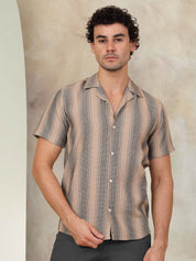 Beige Striped Shirt - Fabric Texture - 70% Cotton 30% Polyester