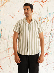 White Striped Cotton Shirt for Men - Front View - Indian Needle