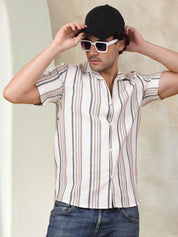 Brown Striped Half Sleeves Shirt - Indian Needle Collection