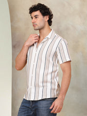 Men's Striped Shirt in Brown - Side Profile